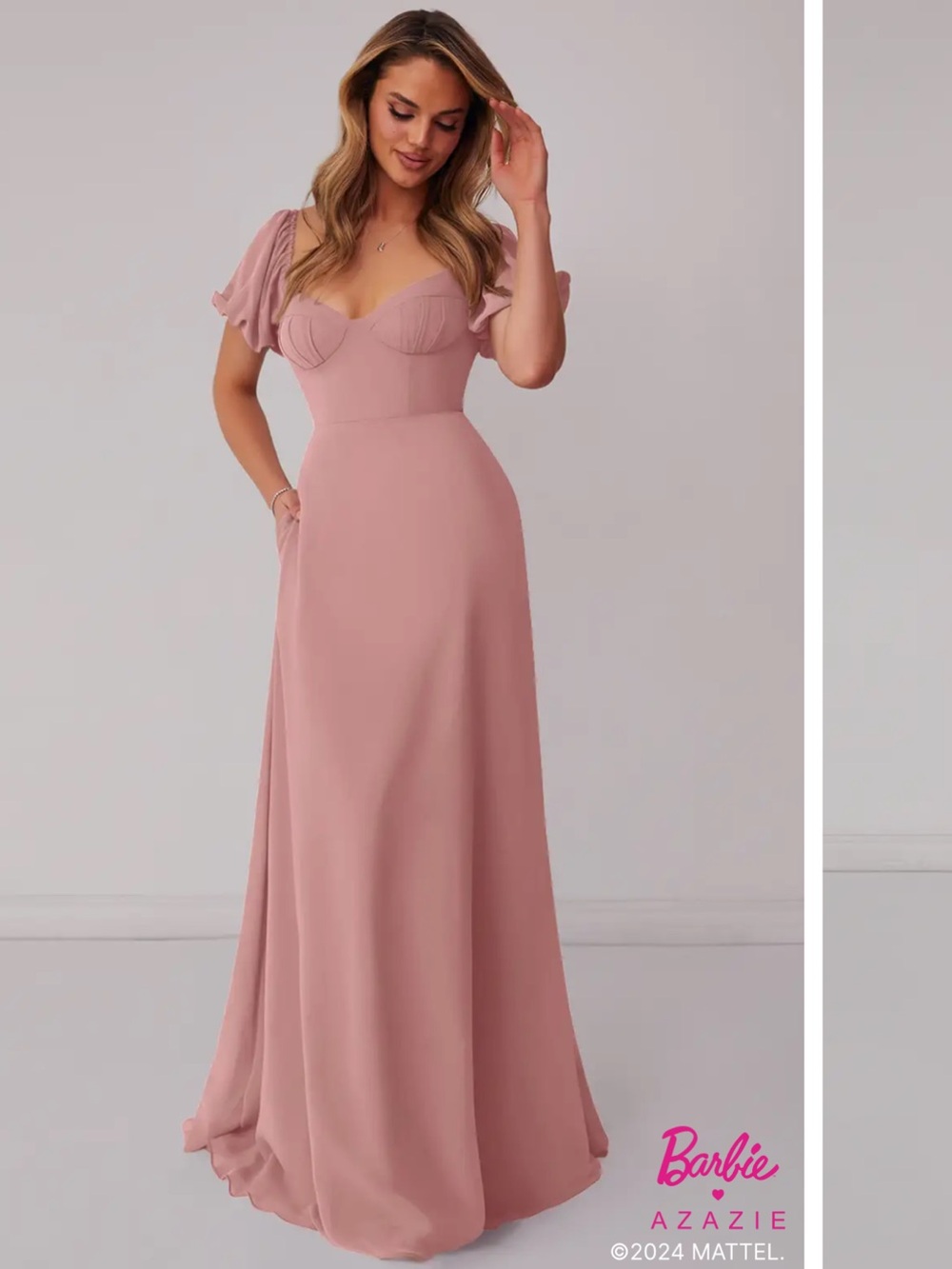 Barbie x Azazie 1003 Dusty Rose A-Line Pleated Chiffon Dress Dusty Rose A4 NWT